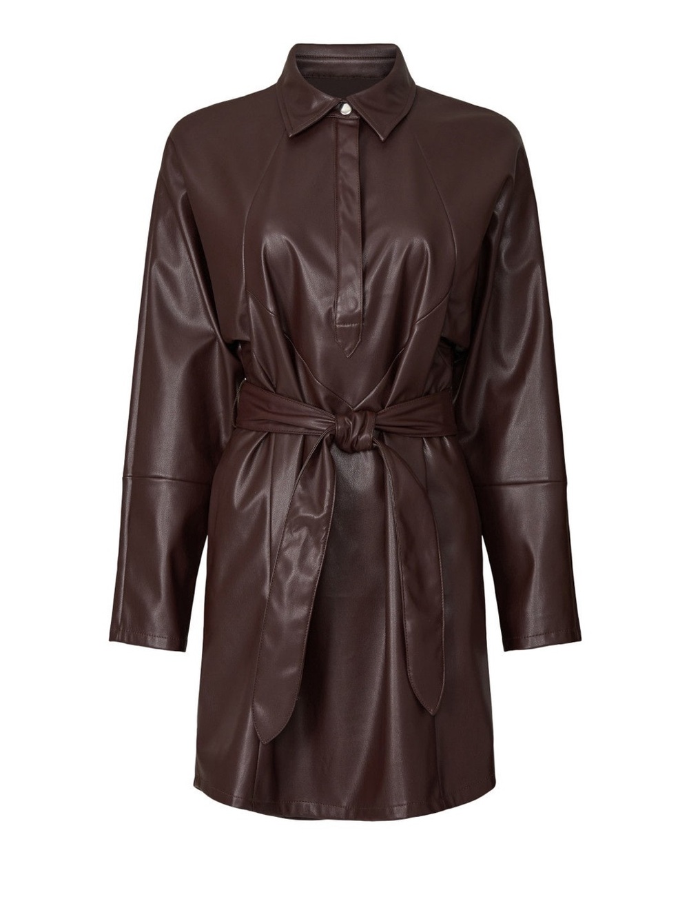 Marissa Webb Dark Brown Faux Leather Shirt Jacket with Tie Belt